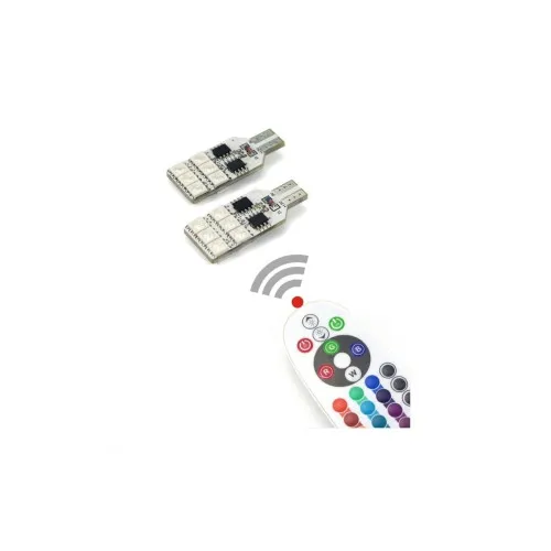 Becuri LED RGB T10 12 SMD 5050 12 culori telecomanda 12V set 2 bucati