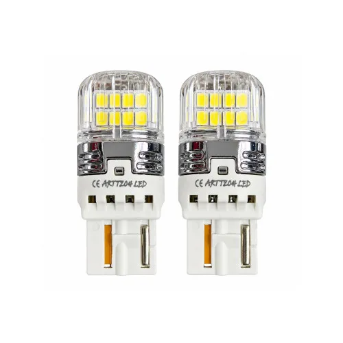 Becuri LED T20 7440 W21W Canbus 16 SMD 2835 620 lumeni 12-24V lumina alba nonpolar set 2 bucati