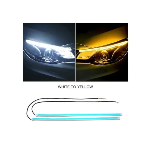 Benzi LED DRL 30cm 12V lumina alba semnalizare dinamica galbena 2 bucati