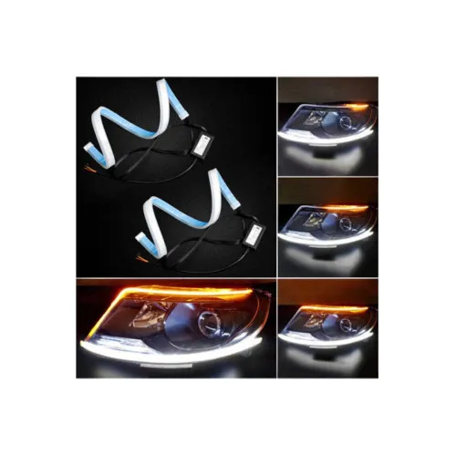 Benzi LED DRL 45cm 12V lumina alba semnalizare dinamica galbena 2 bucati