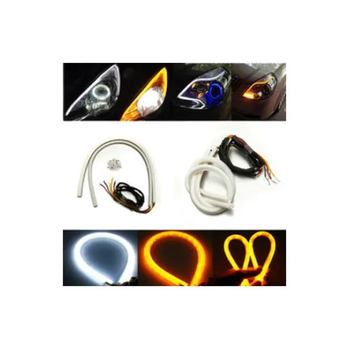 Benzi LED DRL flexibile 30cm lumina alba semnalizare dinamica galbena set 2 bucati — imaginea 2