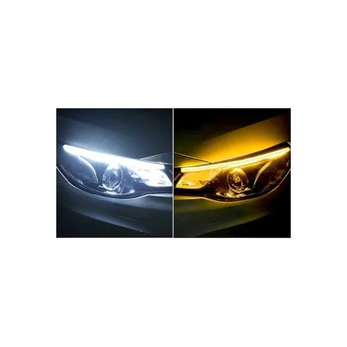 Benzi LED DRL strip 60 cm 12V alb cu semnalizare dinamica galbena set 2 bucati — imaginea 2
