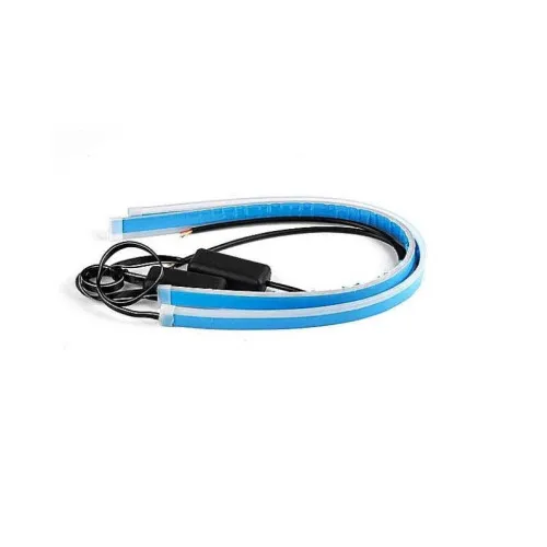 Benzi LED DRL strip 60 cm 12V alb cu semnalizare dinamica galbena set 2 bucati