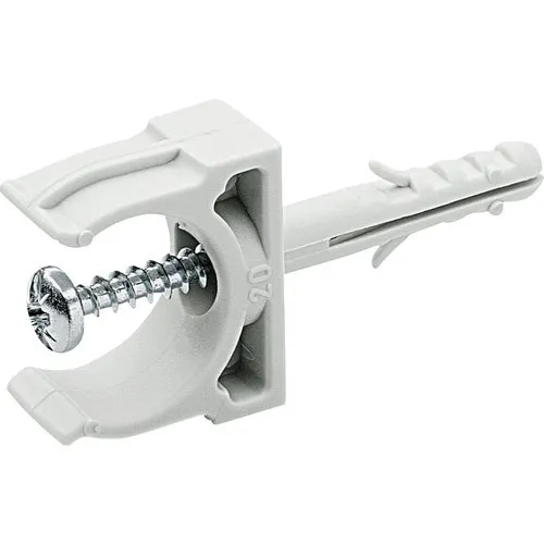 Bride plastic cu diblu pentru tub rigid Ø25 mm, pachet 10 bucati, culoare gri, incl. suruburi