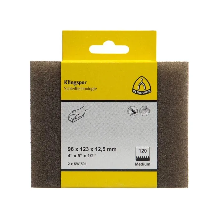 Burete abraziv pentru slefuire lemn / vopsea, Klingspor SW 501, 96 x 123 x 12.5 mm, granulatie 120
