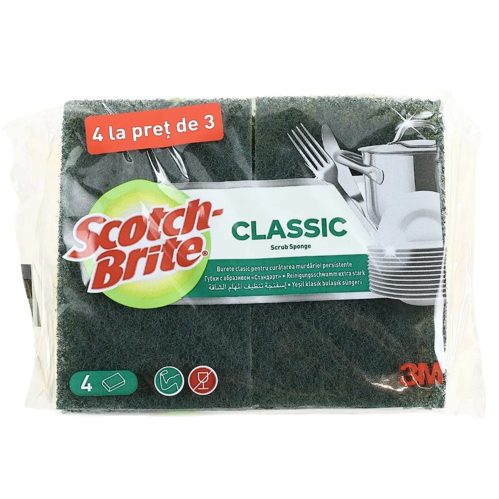 Burete pentru bucatarie Scotch-Brite Classic, verde + galben, 4 buc / set