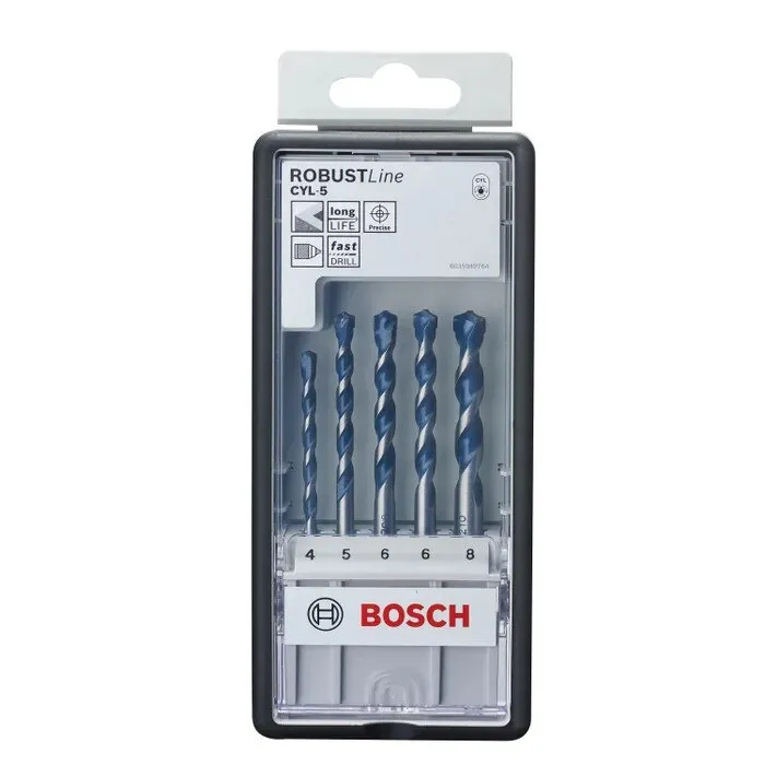 Burghiu beton, set 5 bucati, 4-8 mm, cutie plastic