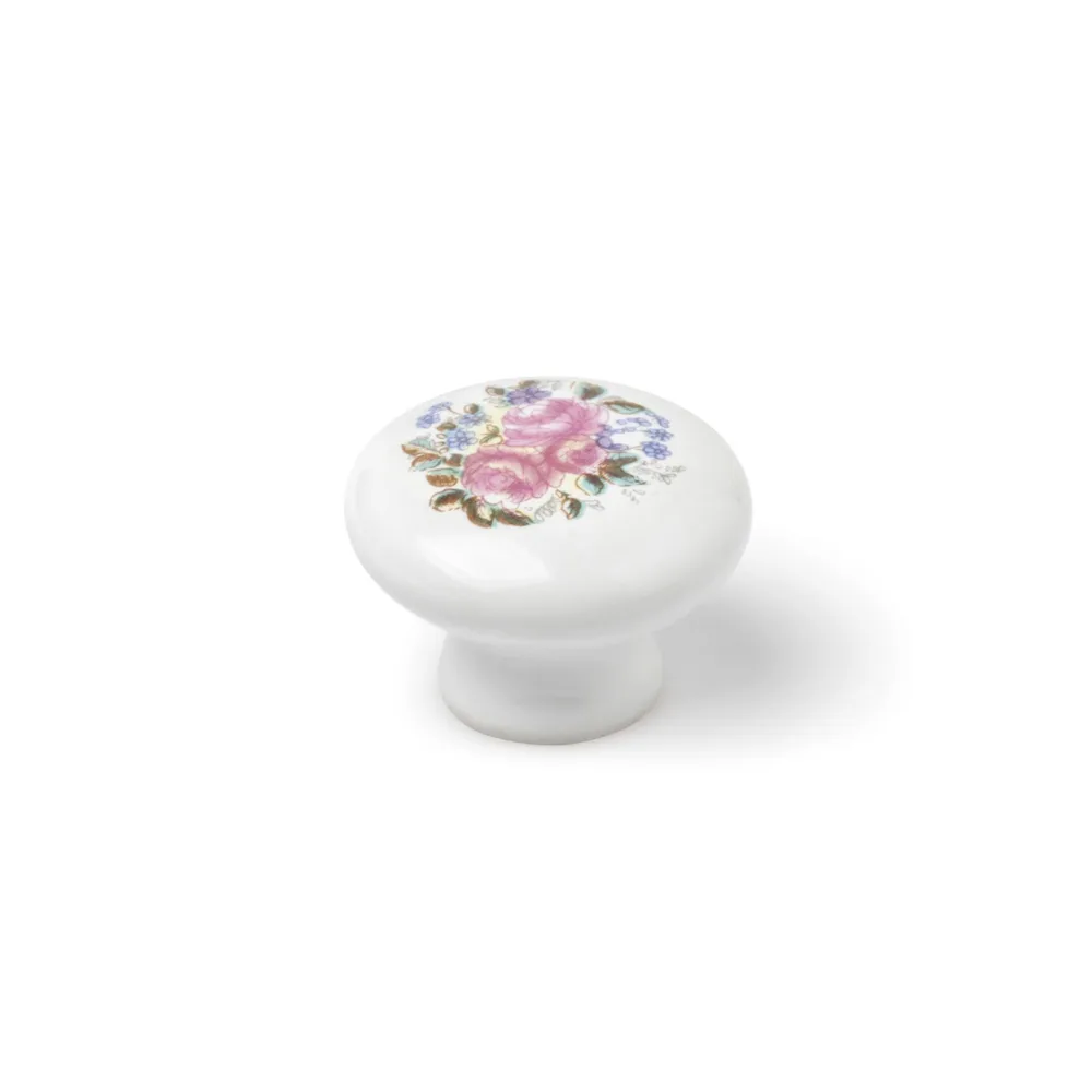 Buton mobila, Ø 31 mm, ceramica, alb, finisaj lucios