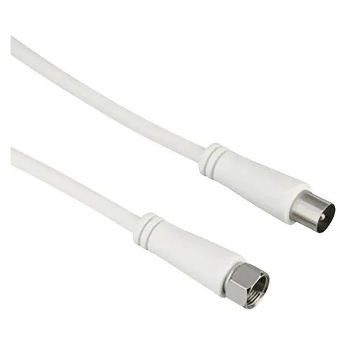 Cablu coaxial adaptor mufa F -> mufa TV Hama 90dB alb, 1, 5m