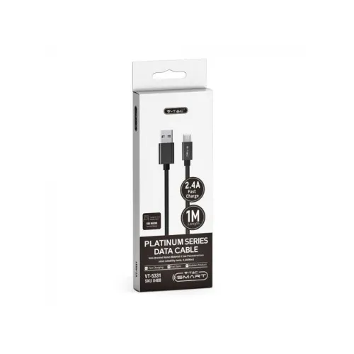 Cablu de date Micro USB, V-TAC, Seria Silver, Negru, 1m — imaginea 2