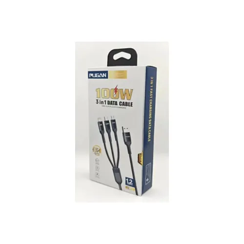 Cablu incarcare 3 in 1 100W Quick Charge USB-A la Type-C Micro USB si Lightning 1.2 m textil impletit Premium — imaginea 2