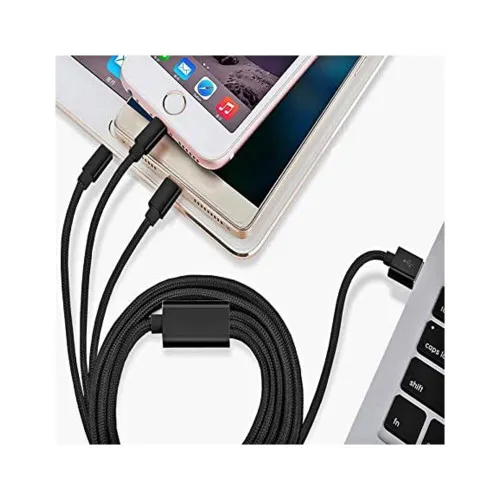 Cablu incarcare 3 in 1 impletit USB-A la Type C Micro USB si Lightning 3.4A Quick Charge negru 1.20 m — imaginea 5
