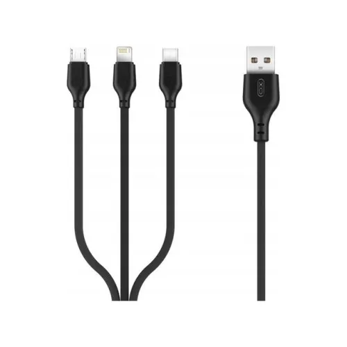 Cablu incarcare si transfer date XO 3 in 1 2.4A USB-A la Micro USB Type C si Lightning compatibil iPhone negru 1 m — imaginea 2