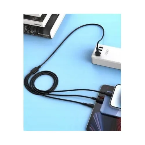 Cablu incarcare si transfer date XO 3 in 1 2.4A USB-A la Micro USB Type C si Lightning compatibil iPhone negru 1 m — imaginea 3