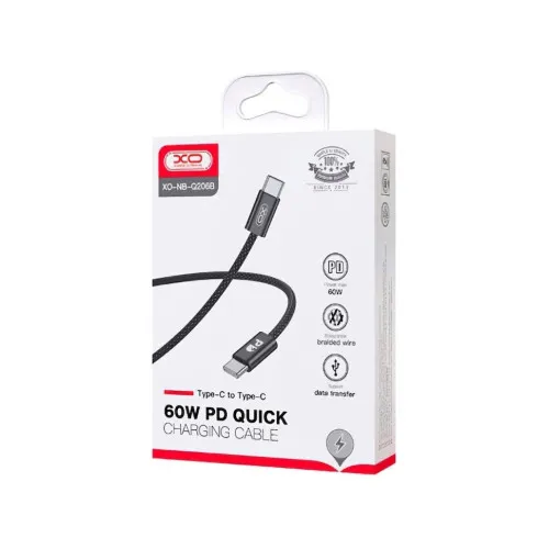 Cablu incarcare si transfer date XO 60W Quick Charge Type C la Type C negru 1 m — imaginea 2