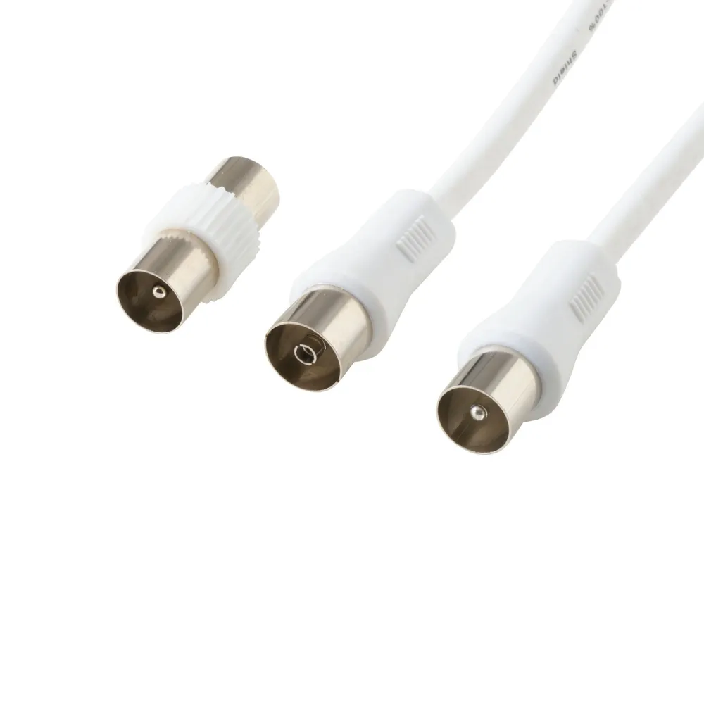Cablu Lexman, coaxial, 9.5 mm, tata-mama, cu adaptor cablu tata-tata, 10 m, alb