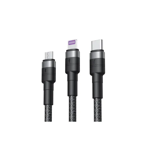 Cablu pentru incarcare 40W Quick Charge si transfer date 3 in 1 USB-A la Micro USB Type-C si Lightning 1.2 m negru — imaginea 3