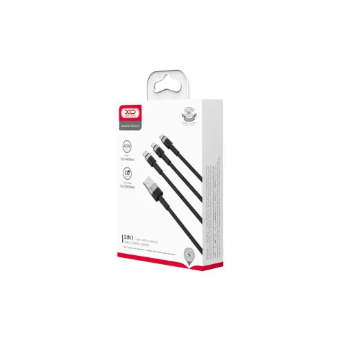 Cablu pentru incarcare 40W Quick Charge si transfer date 3 in 1 USB-A la Micro USB Type-C si Lightning 1.2 m negru — imaginea 5