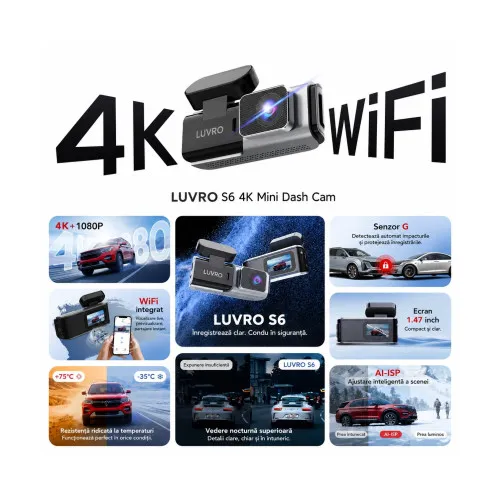 Camera auto dubla LUVRO S6 4K Ultra HD cu WiFi si camera spate Cod: LUVRO S6 — imaginea 3