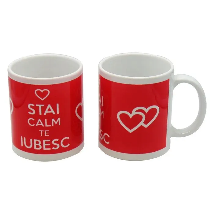 Cana ceramica cu mesaj Stai calm te iubesc, multicolor, 250 ml