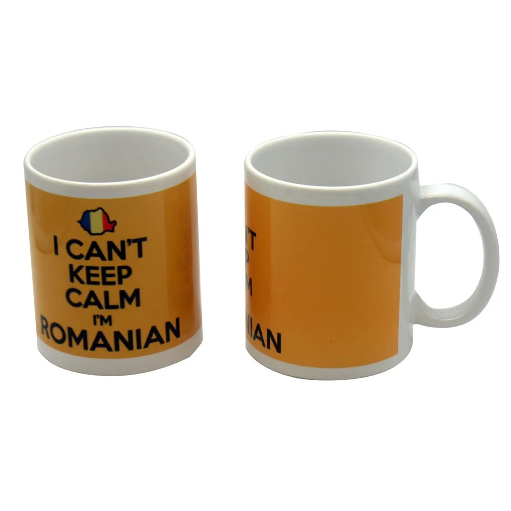 Cana cu mesaj Can't keep calm I'm Romanian, Kleine Wolke, ceramica, multicolor, 250 ml