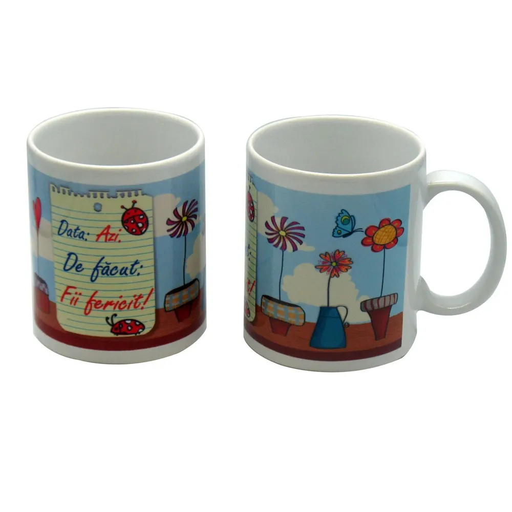 Cana cu mesaj Fii fericit, ceramica, multicolor, 250 ml