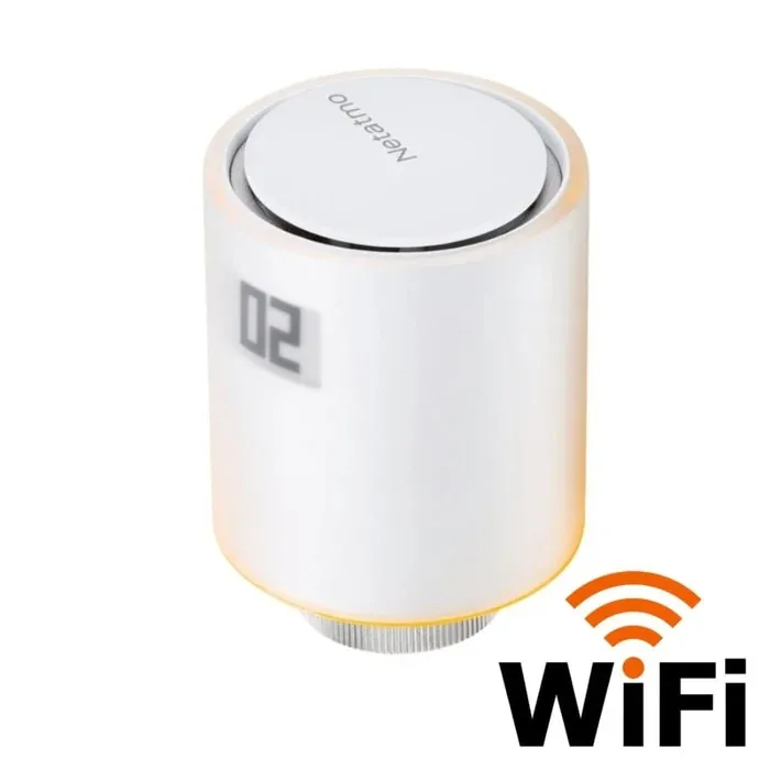Cap termostat smart pentru calorifer Netatmo, Wi-Fi, programabil, afisaj digital, compatibil Apple HomeKit, Alexa si Google Assistant, alb