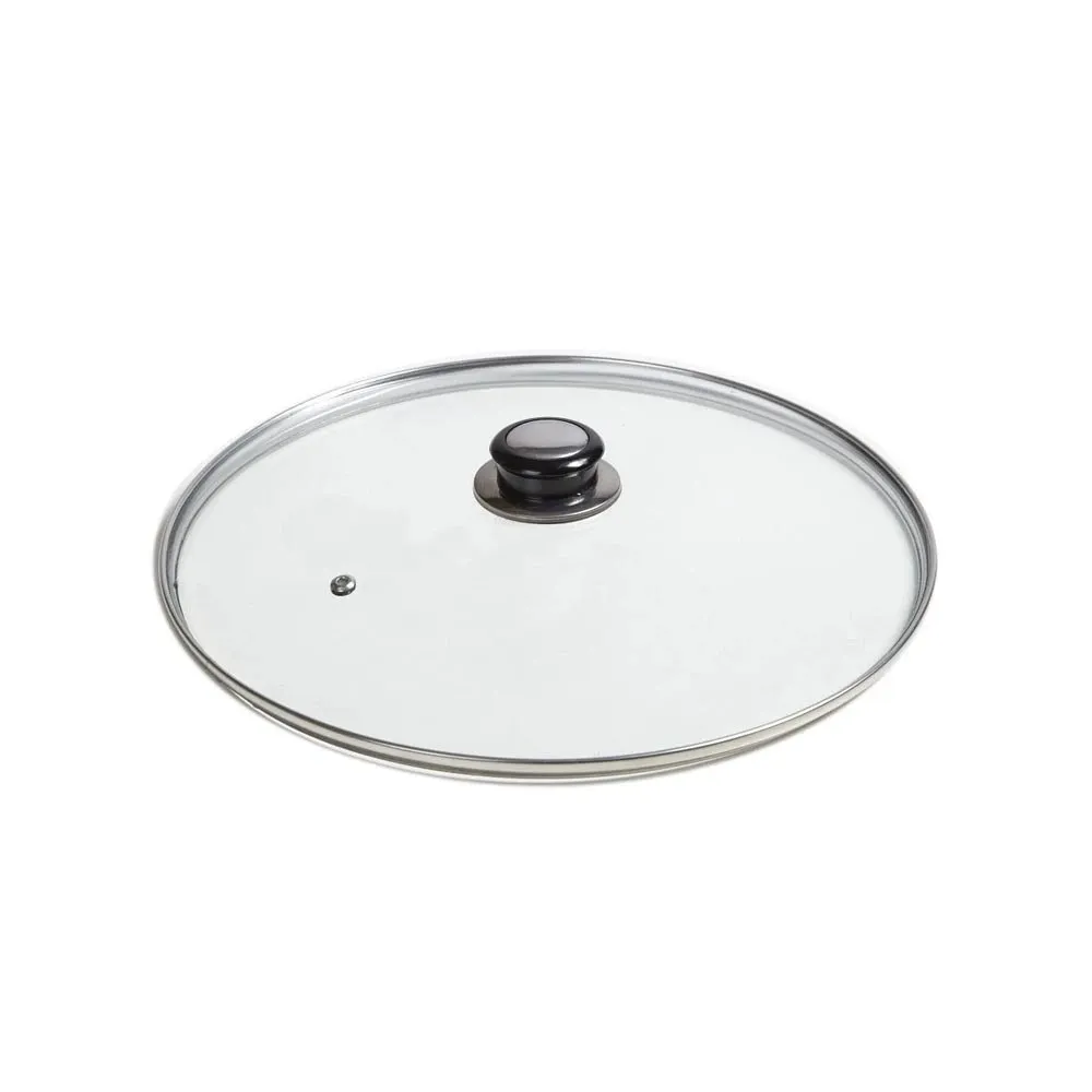 Capac, sticla temperata, Studio Casa, 24 cm, rotund, transparent, cu maner inox