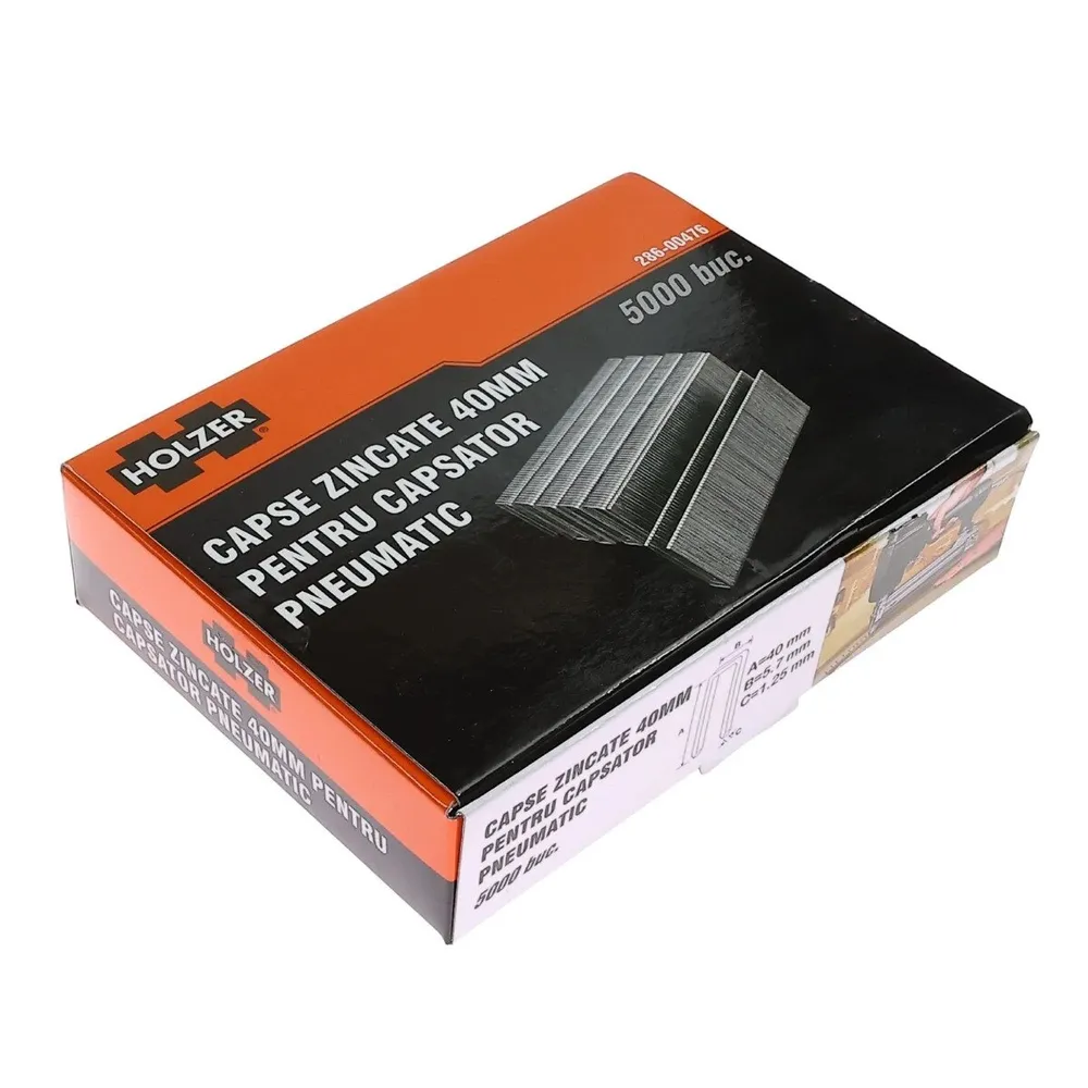 Capse, Holzer, 40 mm, pentru capsator pneumatic, otel zincat, set 5000 bucati