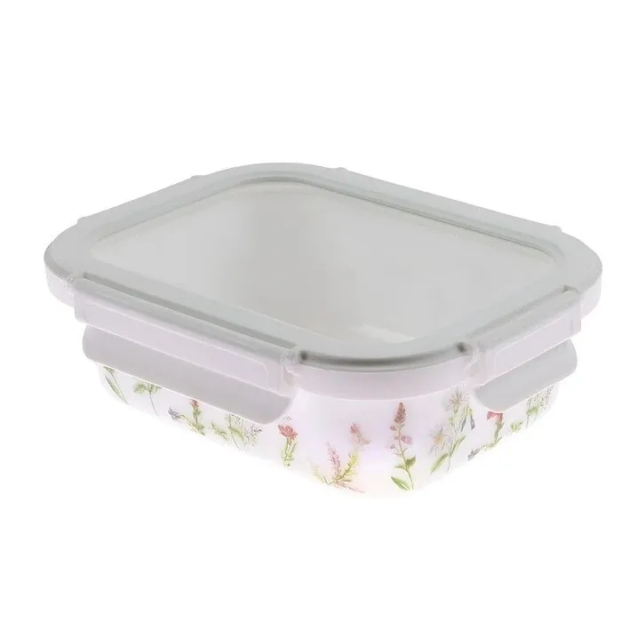 Caserola alimente, 0RC065-GL, sticla termica, dreptunghiulara, alb + multicolor, 0.68 L