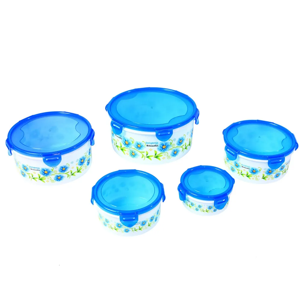 Caserola alimente, D2284, plastic, rotunda, albastru, set 5 bucati