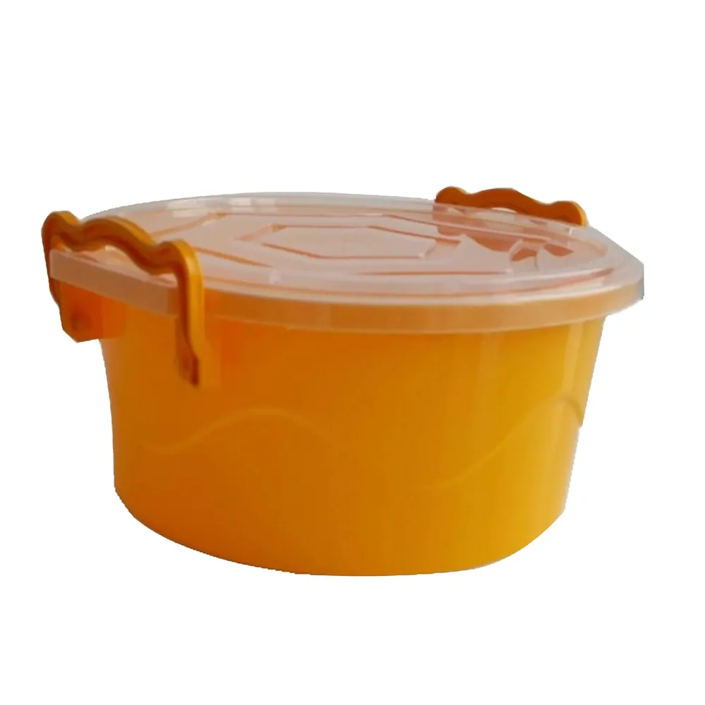 Caserola alimente, Ella, plastic, rotunda, portocaliu, 2 L, cu manere