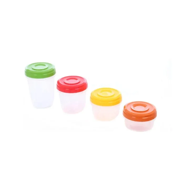 Caserola alimente, Twister, plastic, cilindrica, multicolor, set 4 bucati