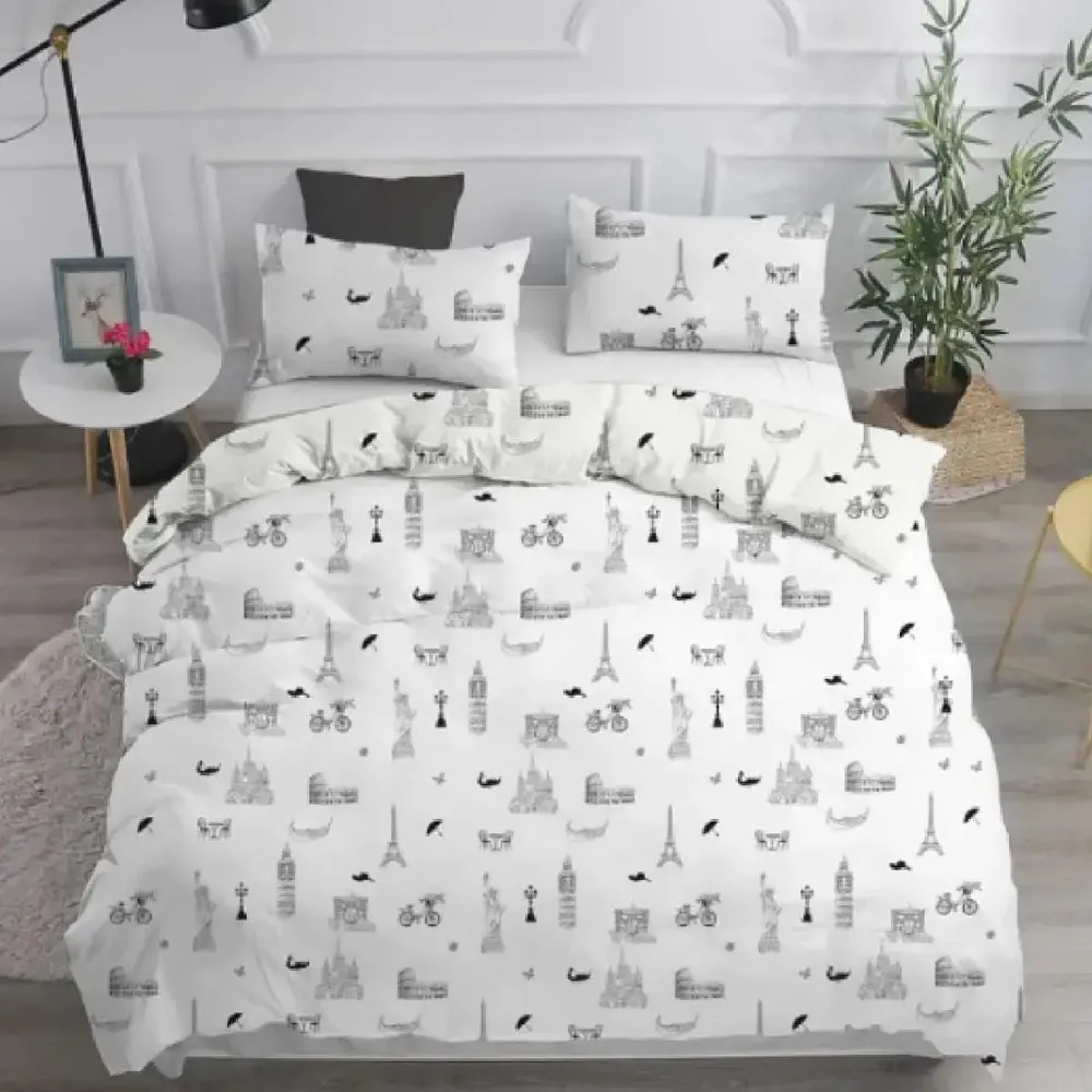Cearceaf cu elastic, City mix, 160x200cm, bumbac, maro+bej