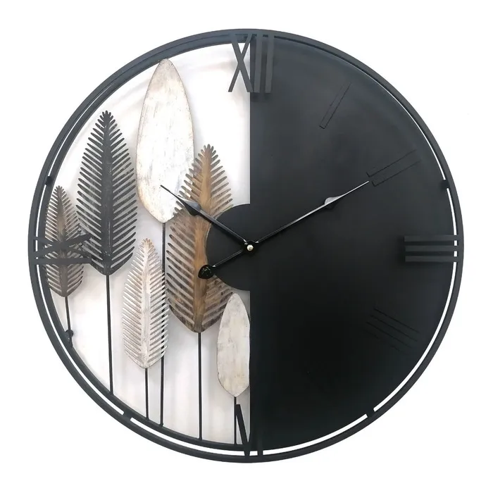Ceas de perete GH61182, analog, rotund, metal, negru + alb, 50 x 5 cm