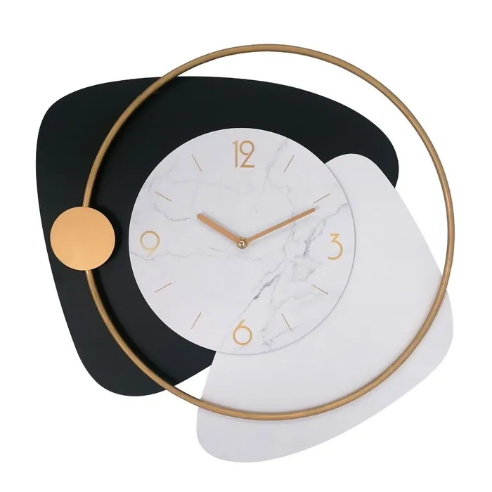 Ceas de perete GH61258, analog, forma asimetrica, metal, negru + alb, 50 x 4.5 cm