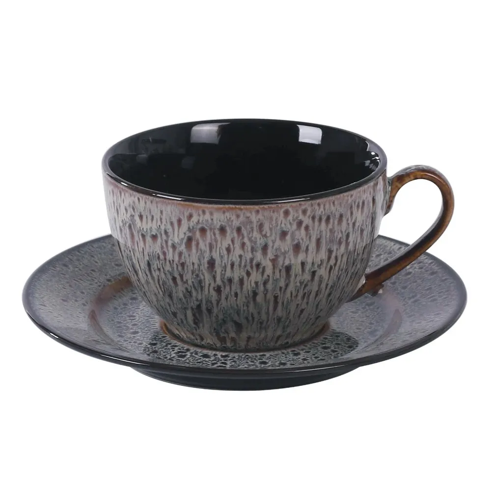 Ceasca si farfurioara ST-105, ceramica, gri, 220 ml