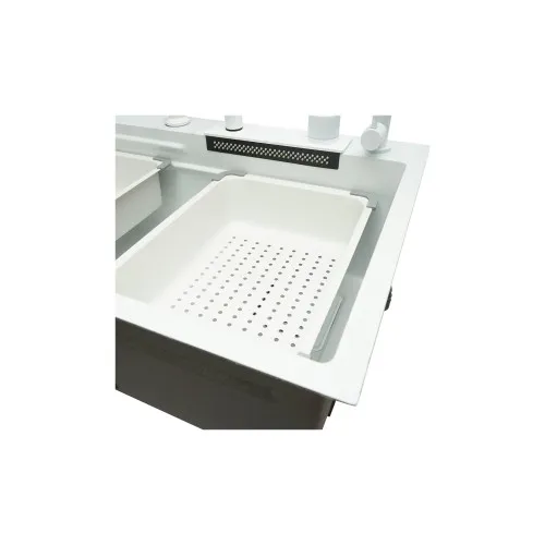 Chiuveta bucatarie otel inoxidabil cu doua baterii, functie cascada, spalator pahare, dozator sapun, scurgator, tava, tocator si accesorii scurgere incluse, 75x46x23.5cm — imaginea 8
