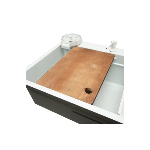 Chiuveta bucatarie otel inoxidabil cu doua baterii, functie cascada, spalator pahare, dozator sapun, scurgator, tava, tocator si accesorii scurgere incluse, 75x46x23.5cm — imaginea 6