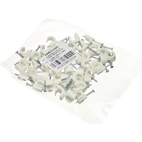 Cleme clips fixare cablu 4-7 mm, cu cui, pachet 50 bucati, culoare alba