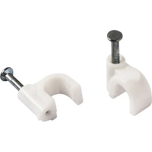 Cleme clips fixare cablu Strohm 4-7 mm, cu cui, 50 bucati, culoare alba
