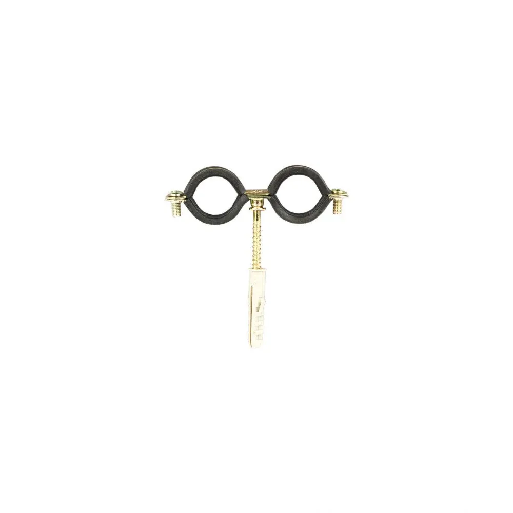 Colier dublu, cu diblu, metal, pentru teava cupru, Ø 22 mm