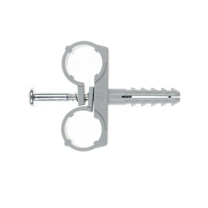 Colier dublu din plastic, pentru tevi, Friulsider CTND, 20 mm + surub, 10 x 40 mm