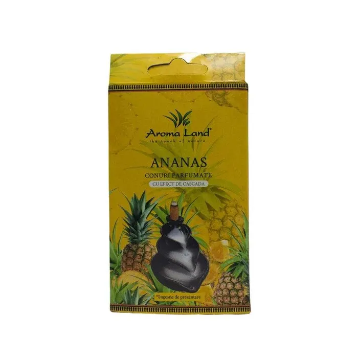 Conuri parfumate backflow, Aroma Land, rasina, ananas, cutie 10 bucati