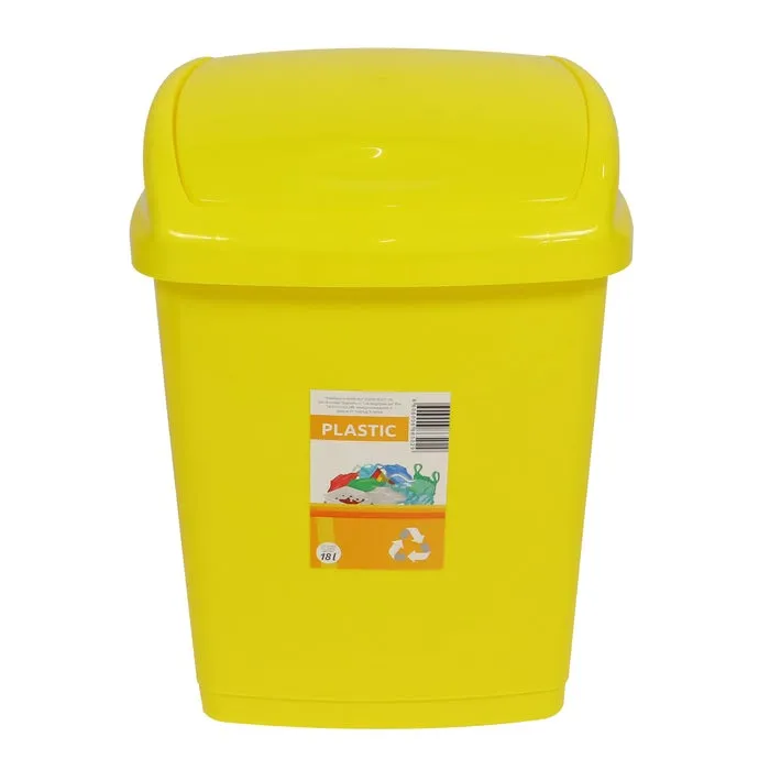 Cos de gunoi Agora Plast, capac batant, plastic galben, 18 L, forma dreptunghiulara