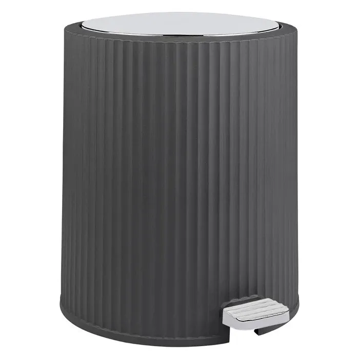 Cos de gunoi cu pedala, Okyanus Home Coliseum OKY-453-1, plastic, forma cilindrica, antracit + cromat, 5 L