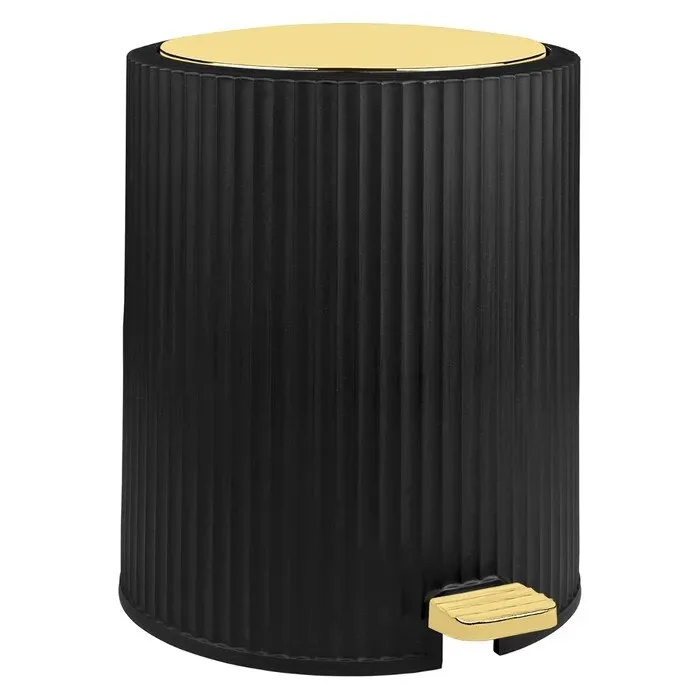 Cos de gunoi cu pedala, Okyanus Home Coliseum OKY-453-4, plastic, forma cilindrica, negru + auriu, 5 L