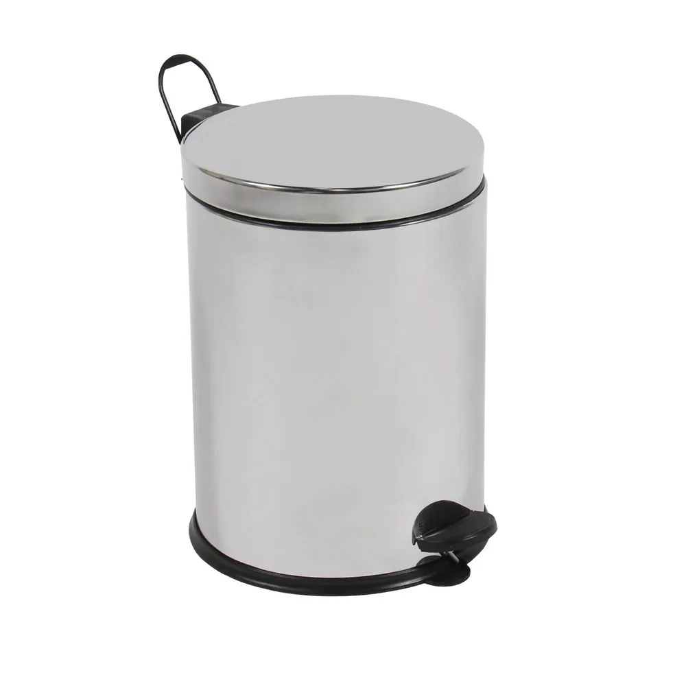 Cos de gunoi cu pedala si capac batant, BCK409400, inox + plastic, forma cilindrica, cromat, 3 L