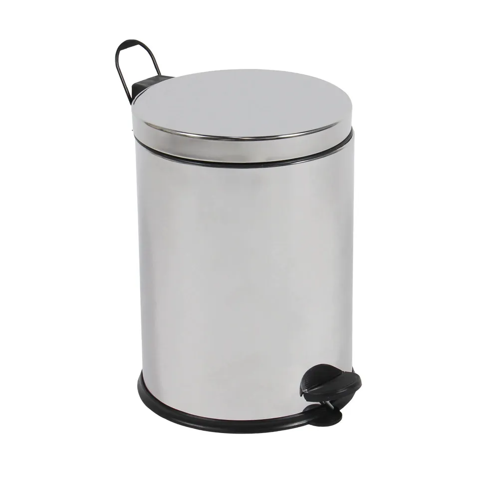 Cos de gunoi cu pedala si capac batant, BCK410400, inox + plastic, forma cilindrica, cromat, 5 L