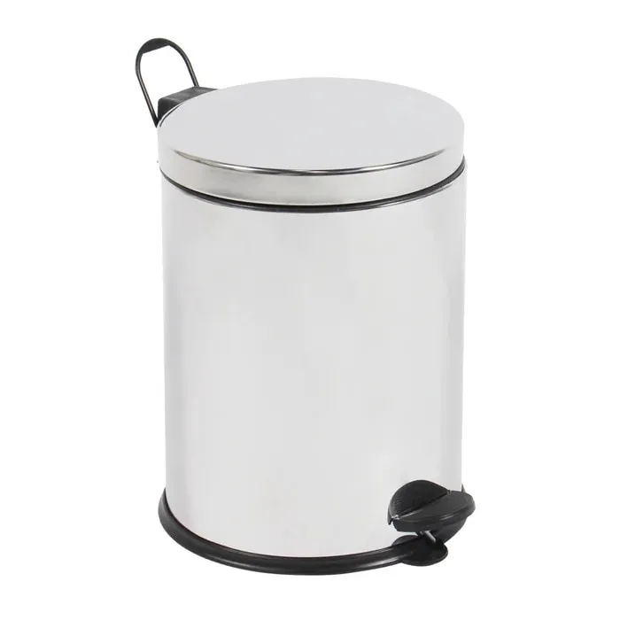 Cos de gunoi cu pedala si capac batant, BCK411400, inox + plastic, forma cilindrica, cromat, 8 L